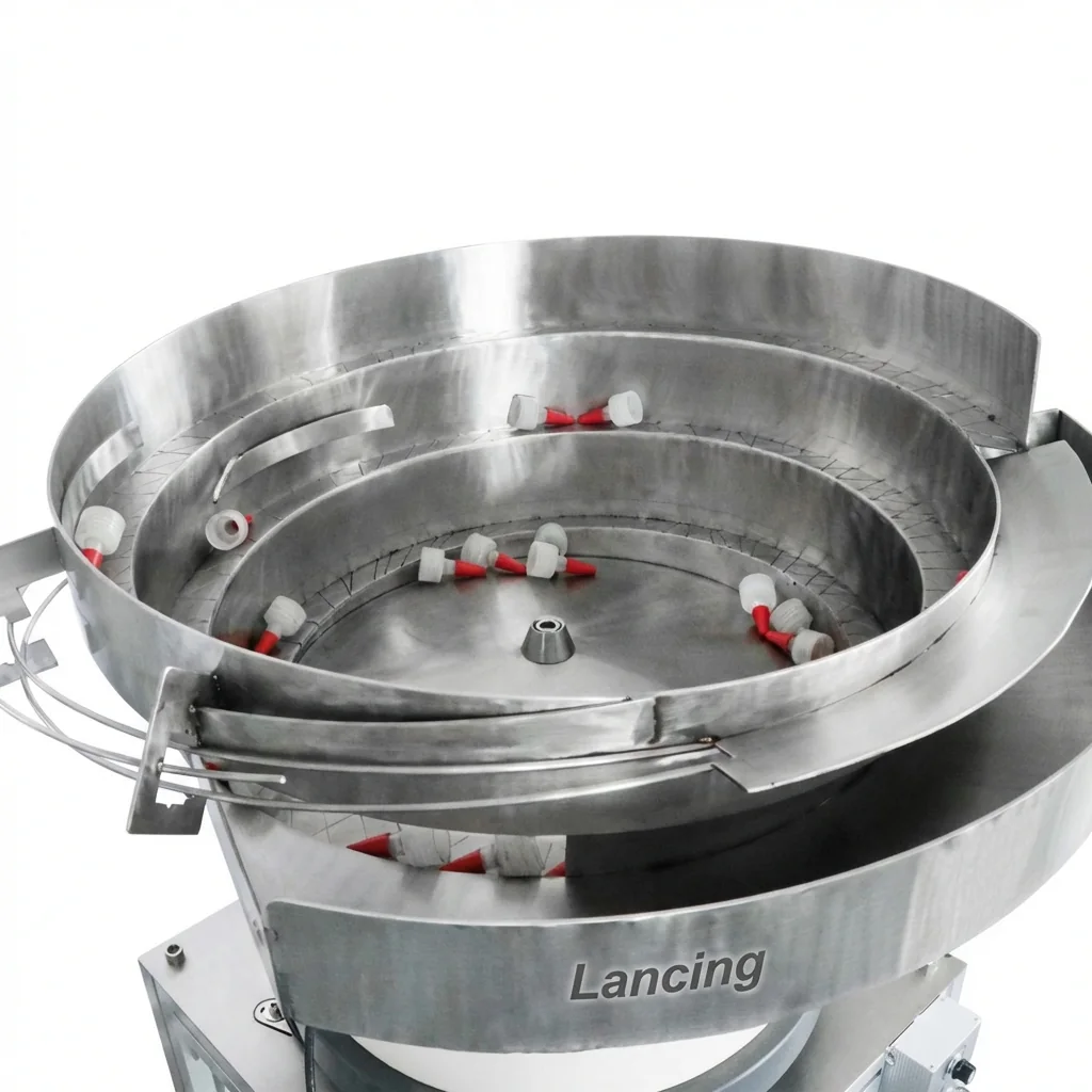 Parts being oriented in a vibratory bowl feeder