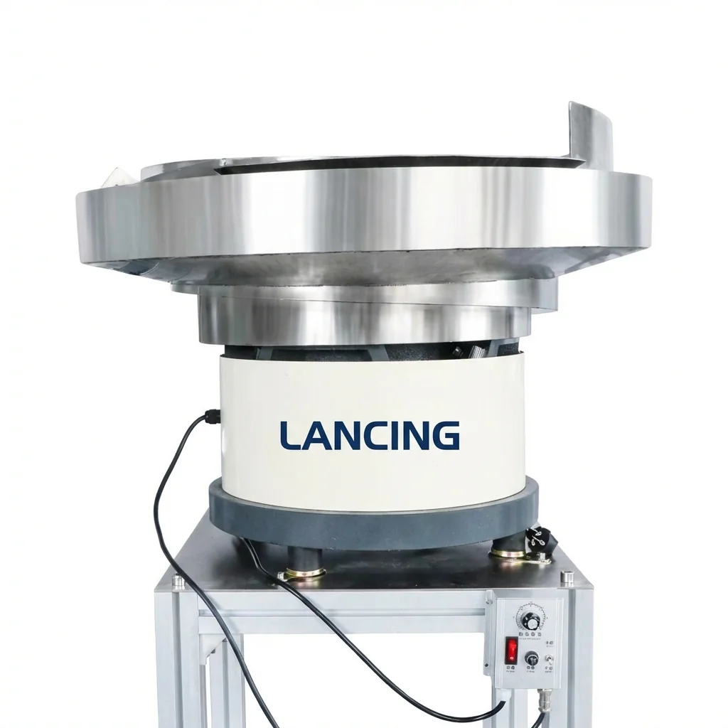 Close-up of bowl feeder motor and bowl